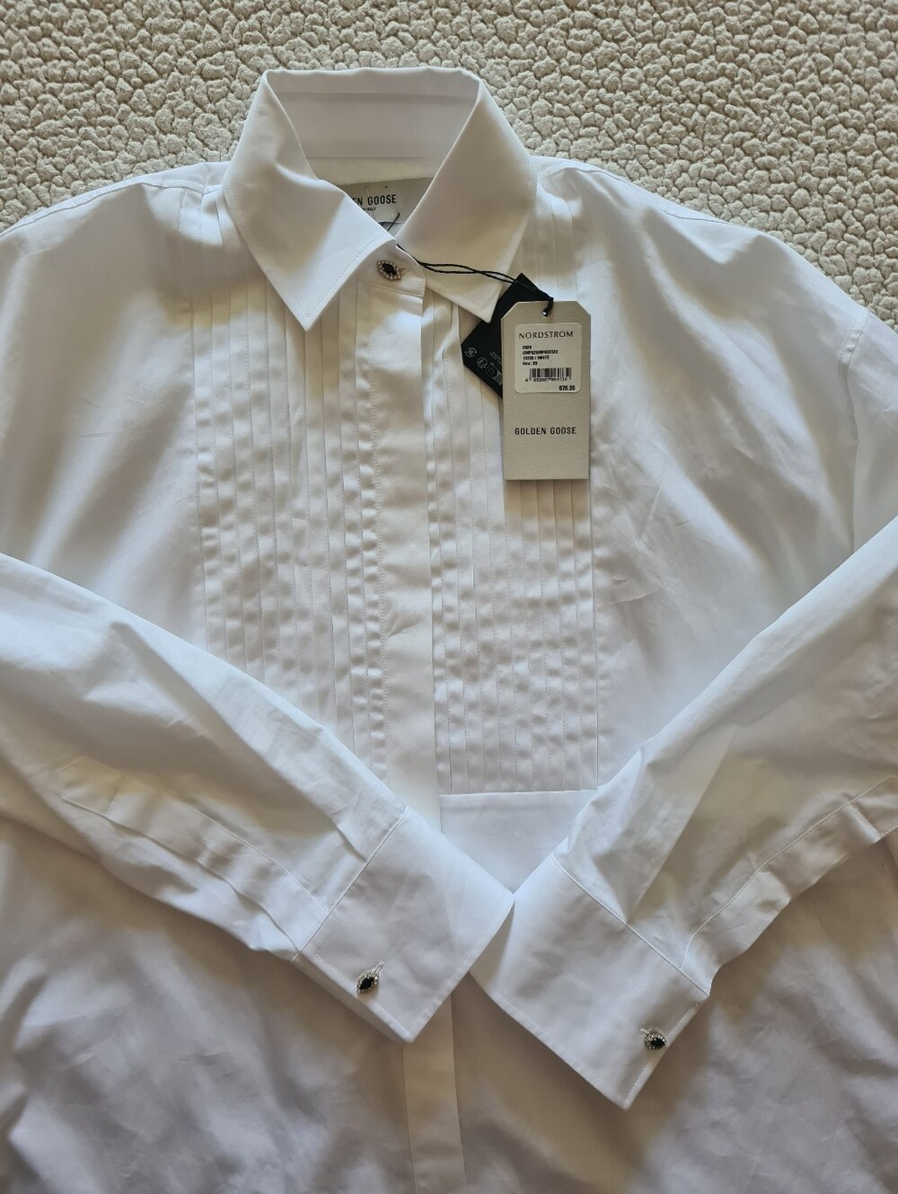 GOLDEN GOOSE Pintuck Bib Oversized Cotton Button-Up Shirt White XS Org $750 - Picture 11 of 16